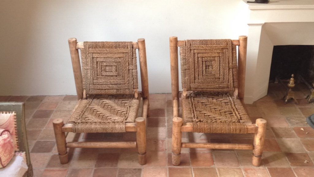 Atelier Vime | Pair of wood & rope low chairs, Audoux-Minet